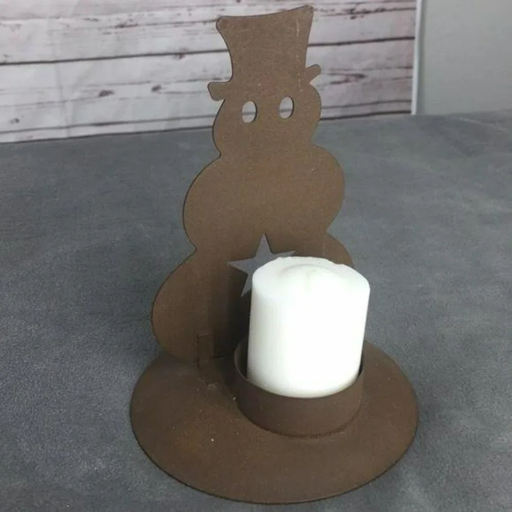 Vintage Primitive‎ Tin Star Snowman With Candle Tabletop Christmas Decoration